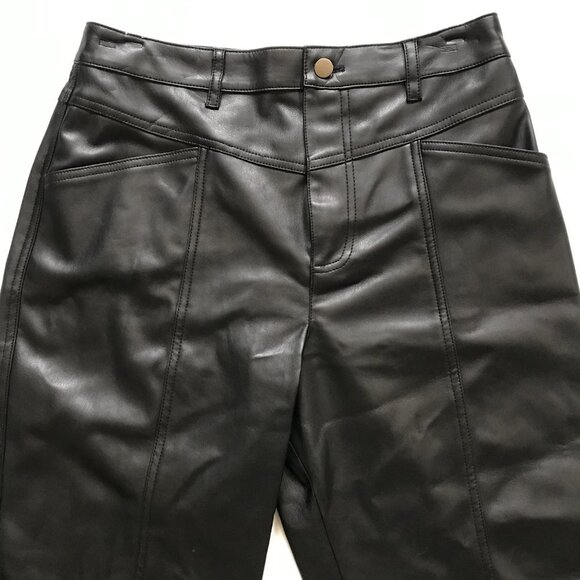 Rebecca Minkoff June Faux Leather Pants Womens 8 Black Straight Leg Cropped Crop - Picture 5 of 13